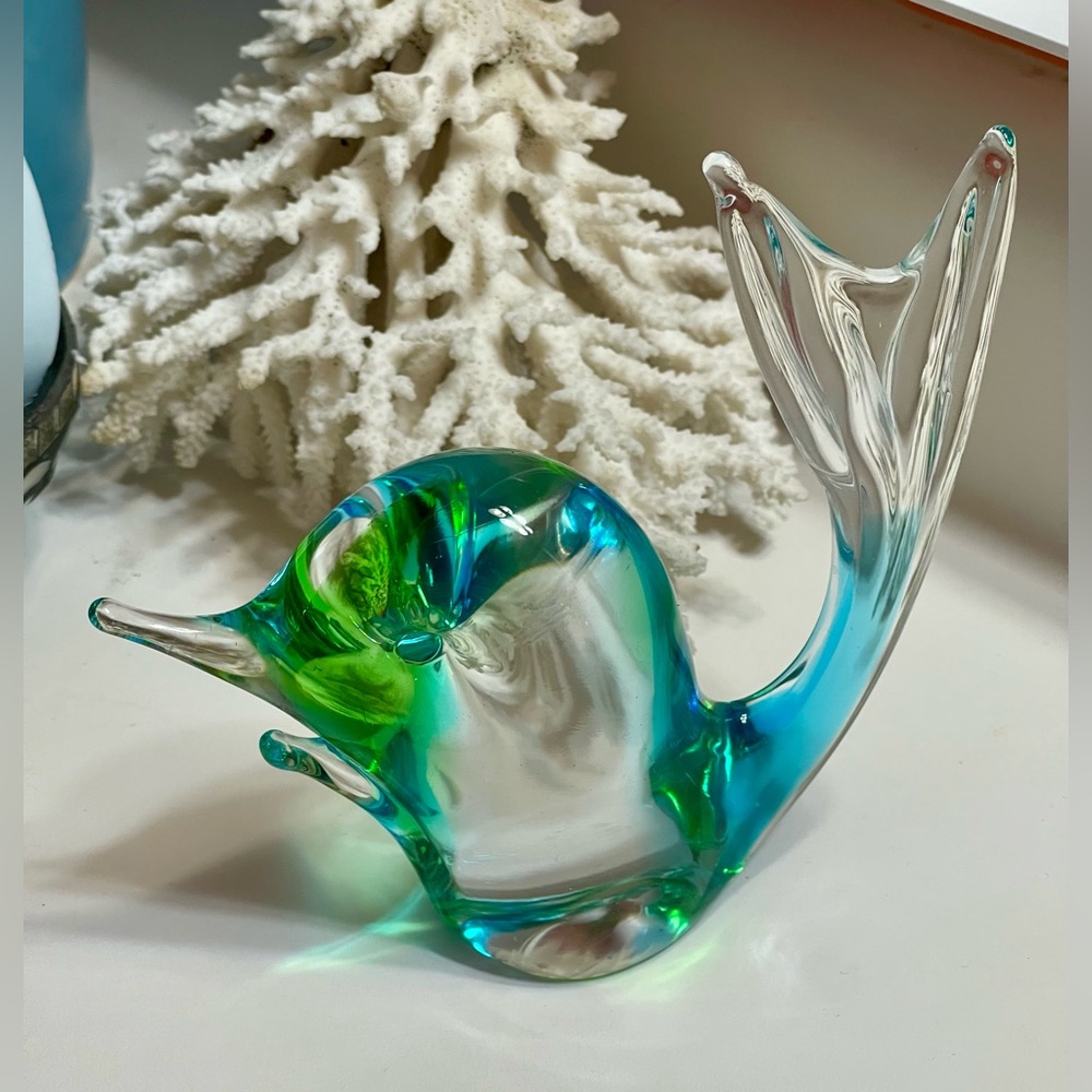 Elegant Green and Blue Glass Dolphin Figurine - 5-1/2" high x 5" wide